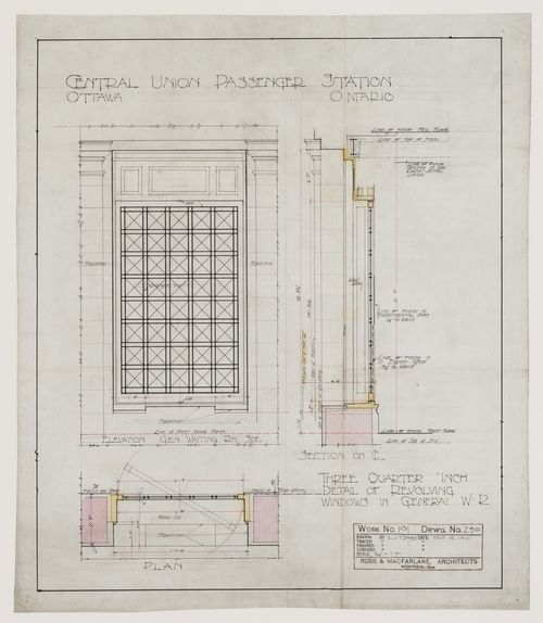 Details of windows for Central Union Passenger Station, Ottawa, Ontario