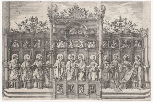The large choir-stall of the Fugger Chapel at St. Anna, Augsburg, with Christ blessing the Virgin