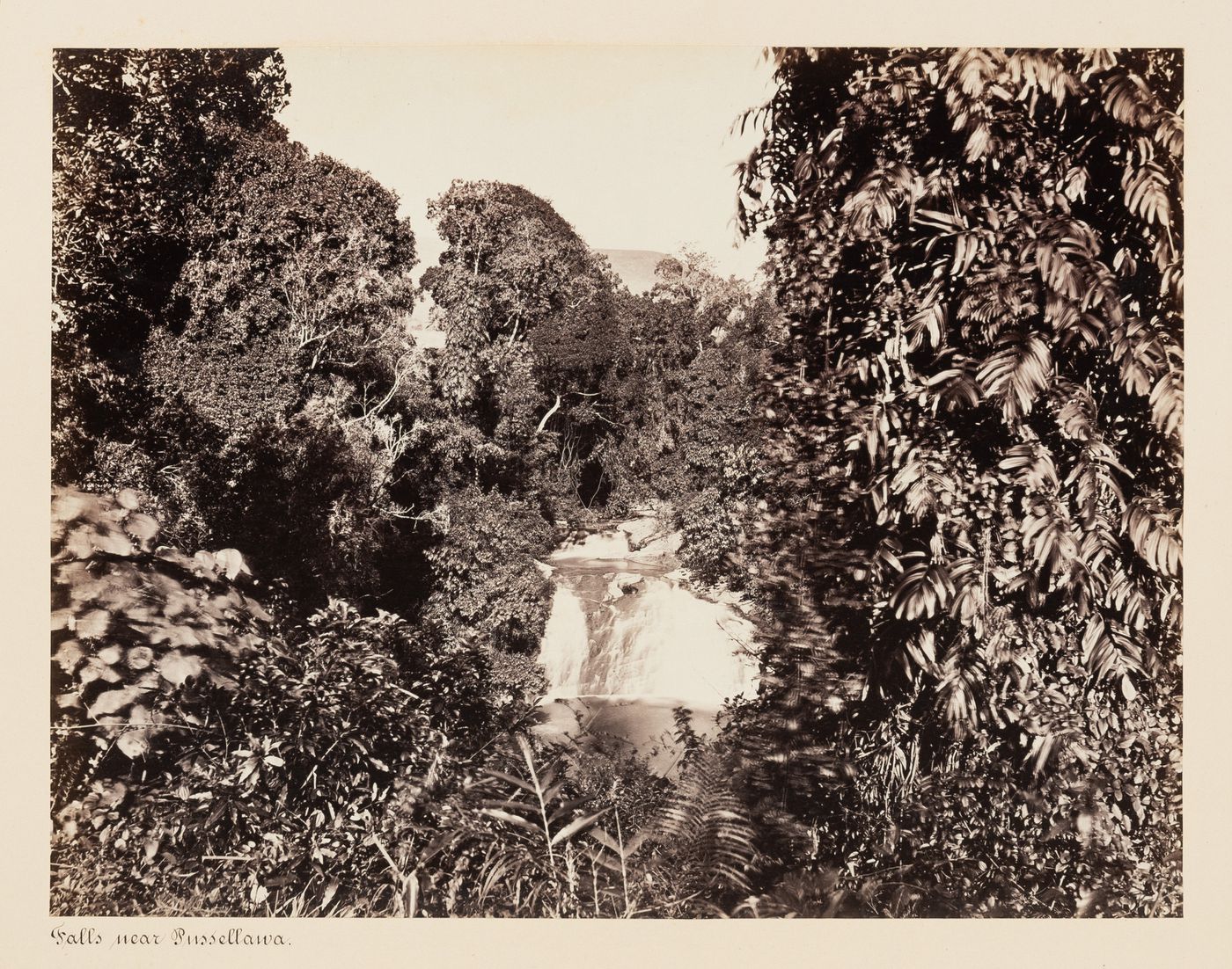 View of a waterfall, near Pussellawa, Ceylon (now Sri Lanka)
