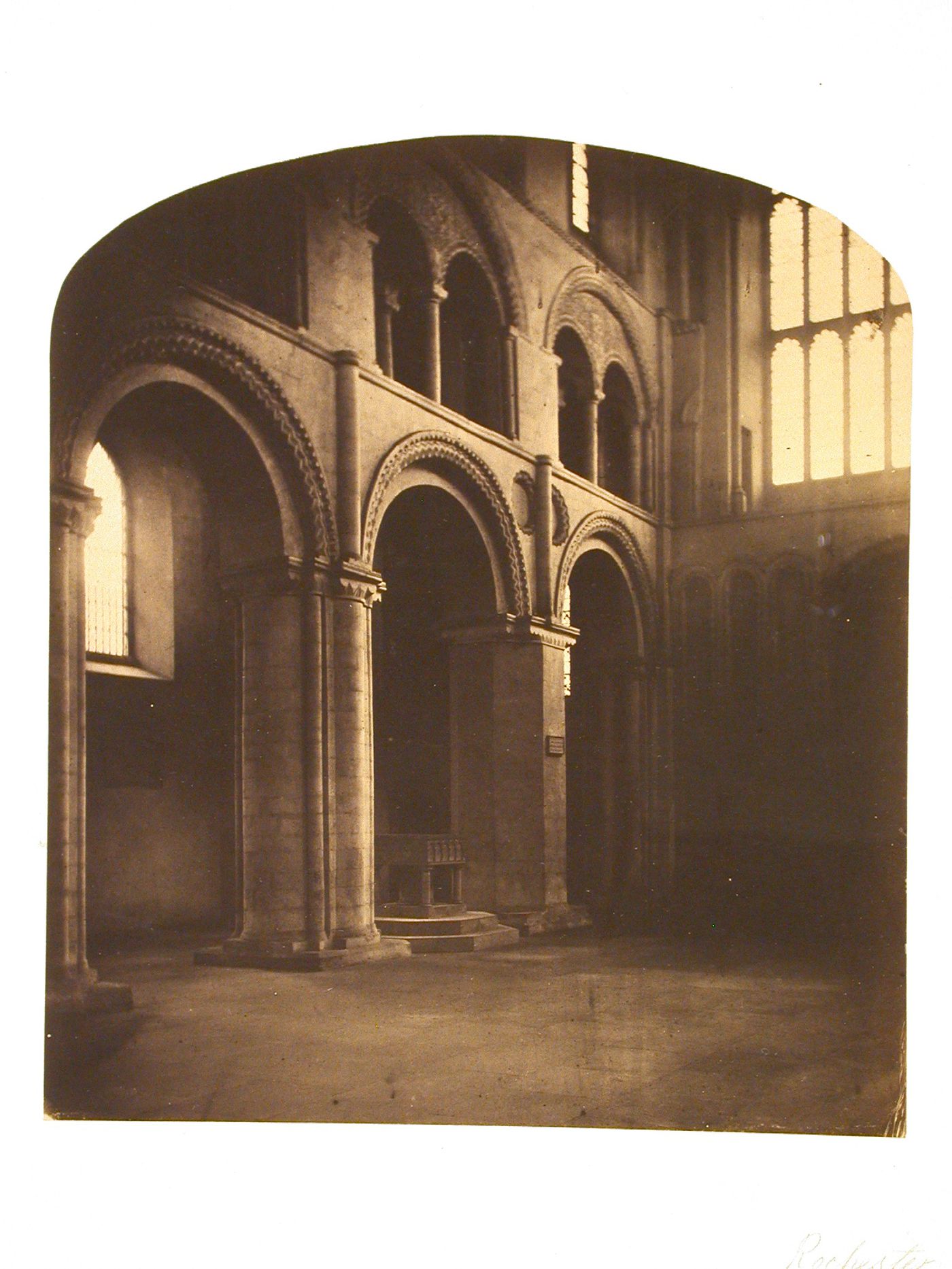 Rochester Cathedral, view of west end of nave with the font, Kent, England