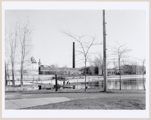 View of south bank of Lachine Canal at Des Seigneurs Bridge, Montréal, Québec