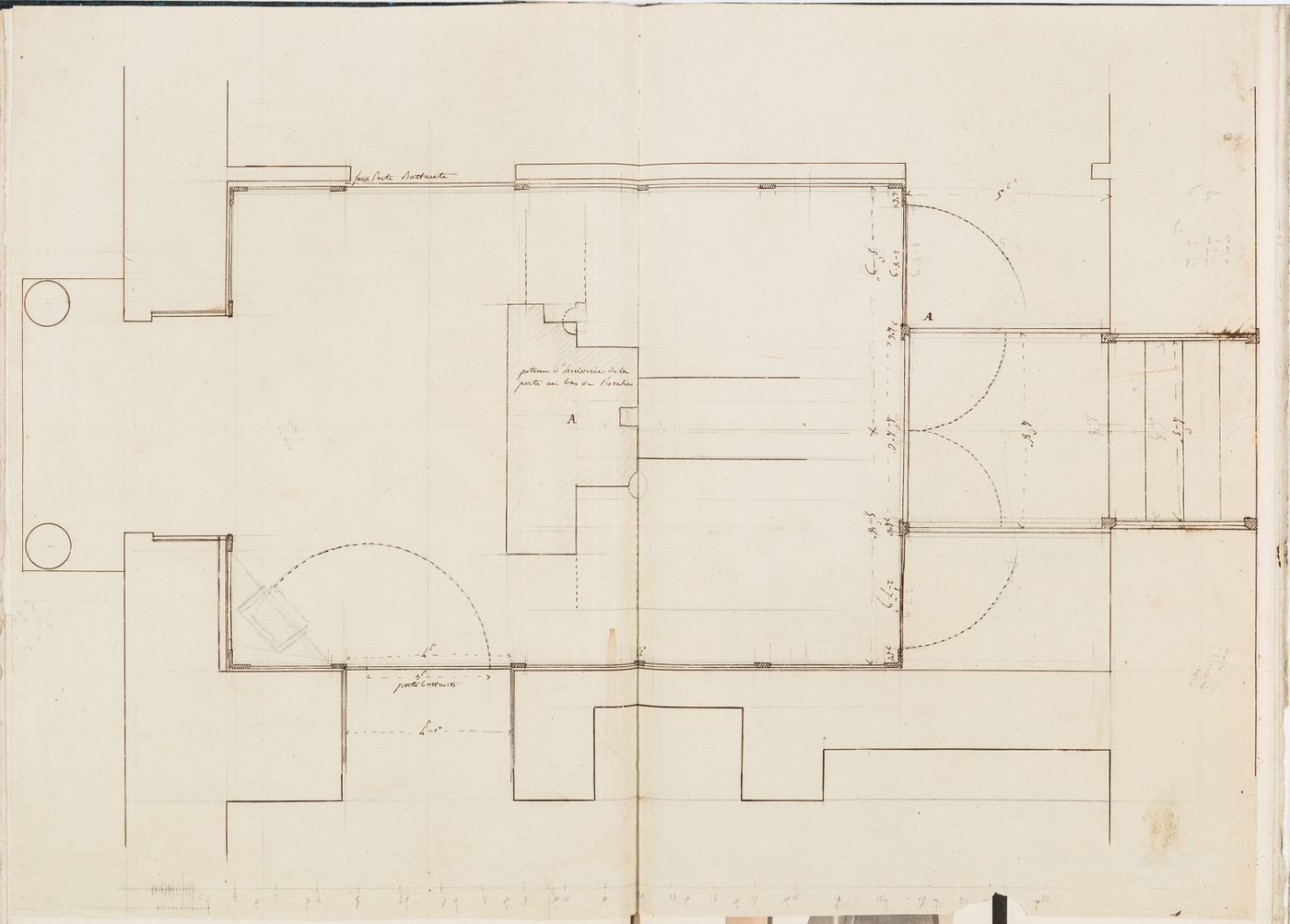 Plan, probably for the entrance hall of the house, Domaine de La Vallée; verso: Sketch plan, possibly for the entrance hall of the house, Domaine de La Vallée and an elevation of an unidentified building