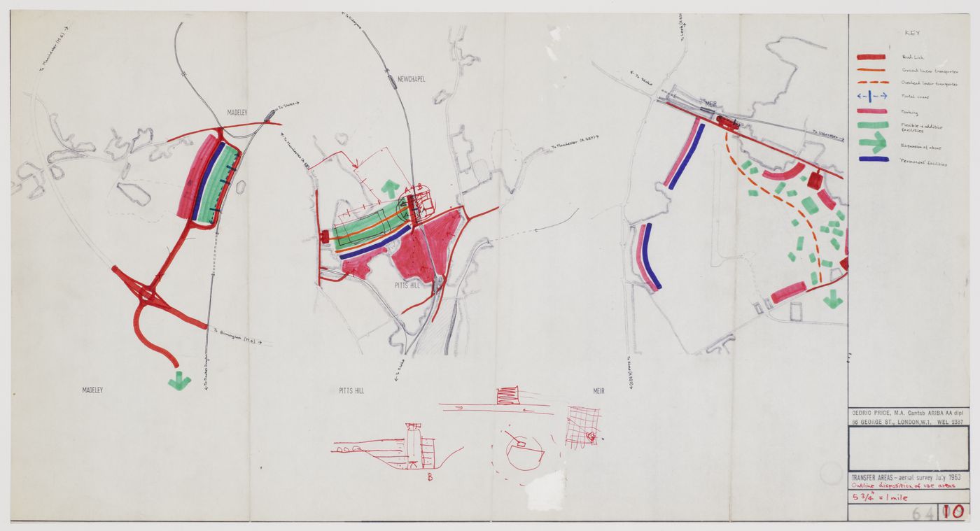 Potteries Thinkbelt: outline disposition of use areas, drawn over an aerial survey of transfer areas dated July 1963