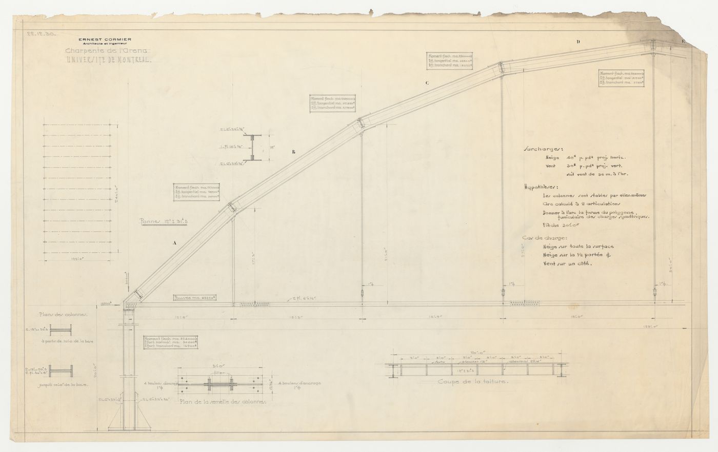 Détails de la charpente, Aréna, Université de Montréal, Montréal, Canada (1925)
