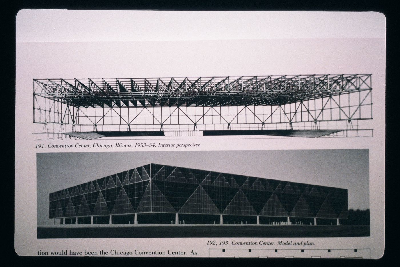 Slide of a drawing for Chicago Convention Center, Chicago, by Mies van der Rohe