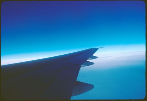 Airplane wing on a flight to Paris
