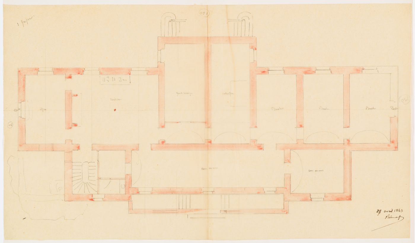 Plan for a "soubassement", possibly for Château de Marcoussis