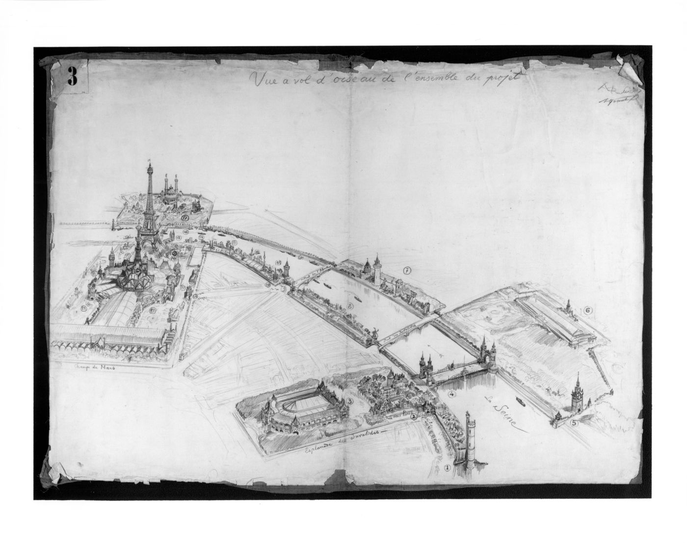 Perspective aérienne d'une proposition pour l'Exposition universelle de 1900, Paris