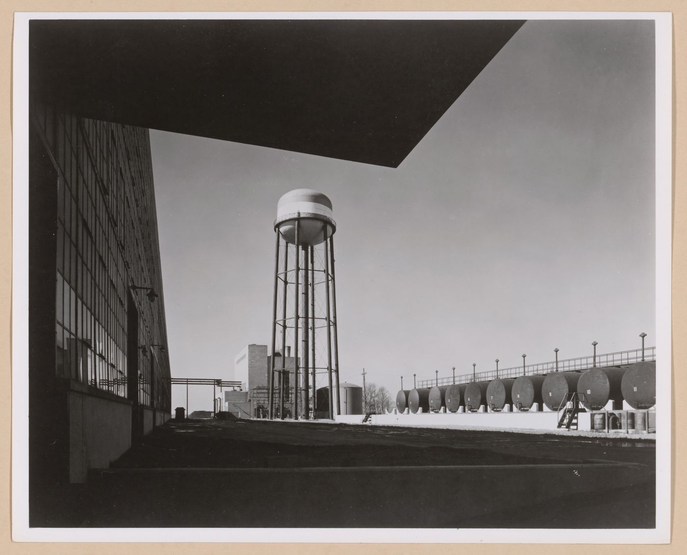 View of the water tower from the east façade of the Boiler House, General Motors Corporation New Departure division Automobile [?] Assembly Plant, Sandusky, Ohio