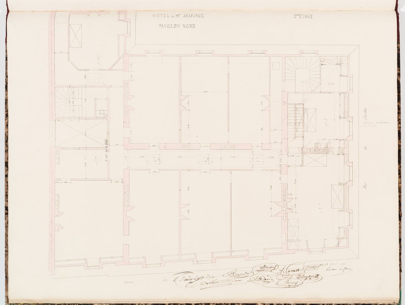 Second floor plan for the "pavillon nord", Hôtel Sauvage, Paris
