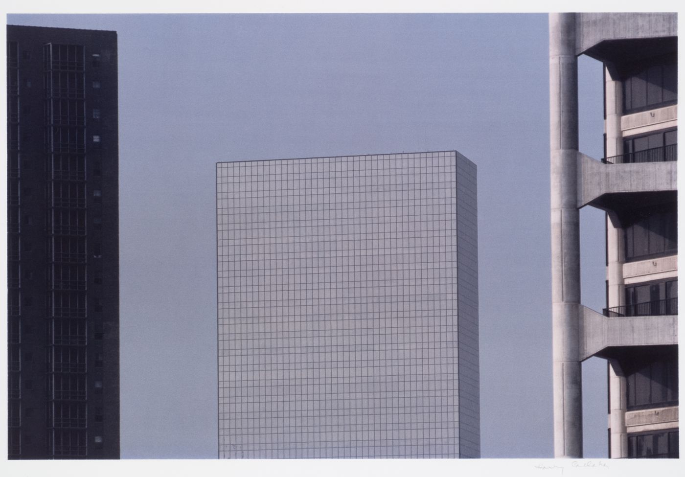 Three modern buildings against the sky, Atlanta, Georgia, United States