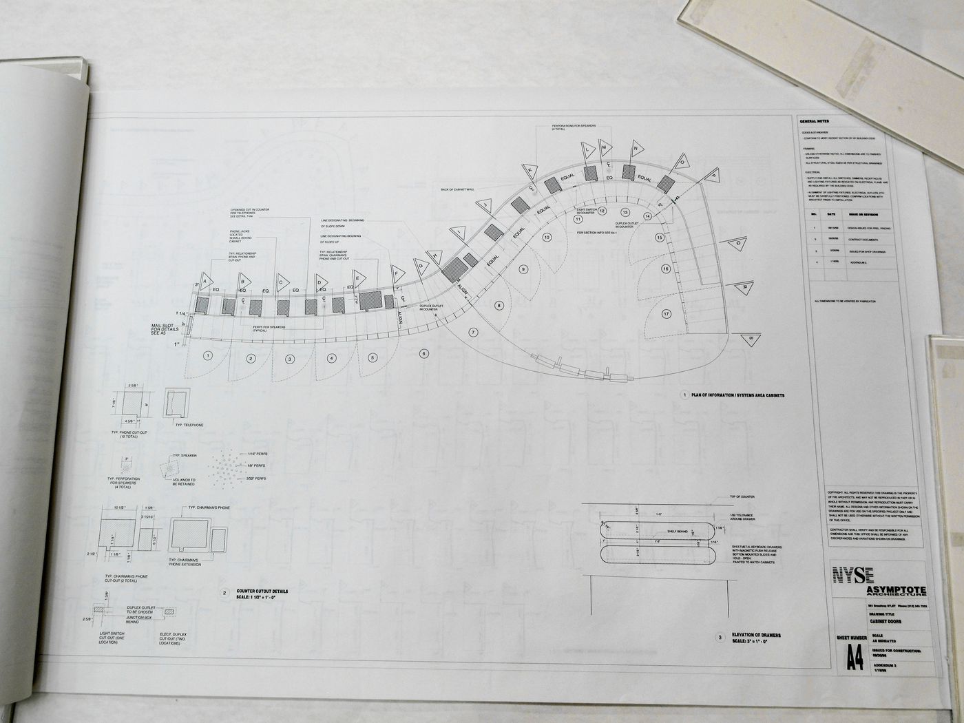 Plans for cabinet doors for Advanced Trading Floor Command Center, New York City