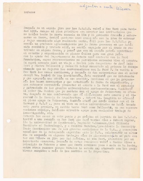 Correspondence, letter to Paul Leister Weiner from Amancio Williams