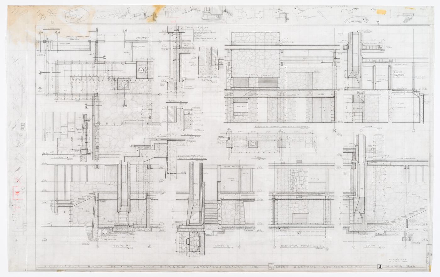 Plan, coupes, élévations et détails pour Résidence Jean Simard, Laval-sur-le-Lac, Québec