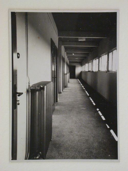 Interior view of a corridor, possibly within the Bauhaus building, Dessau, Germany