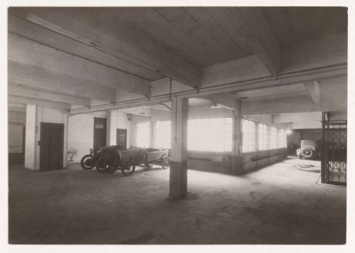 Interior view of Alfa Romeo Garage, showing parking lot, Marbeuf road, 8th arrondissement, Paris, France