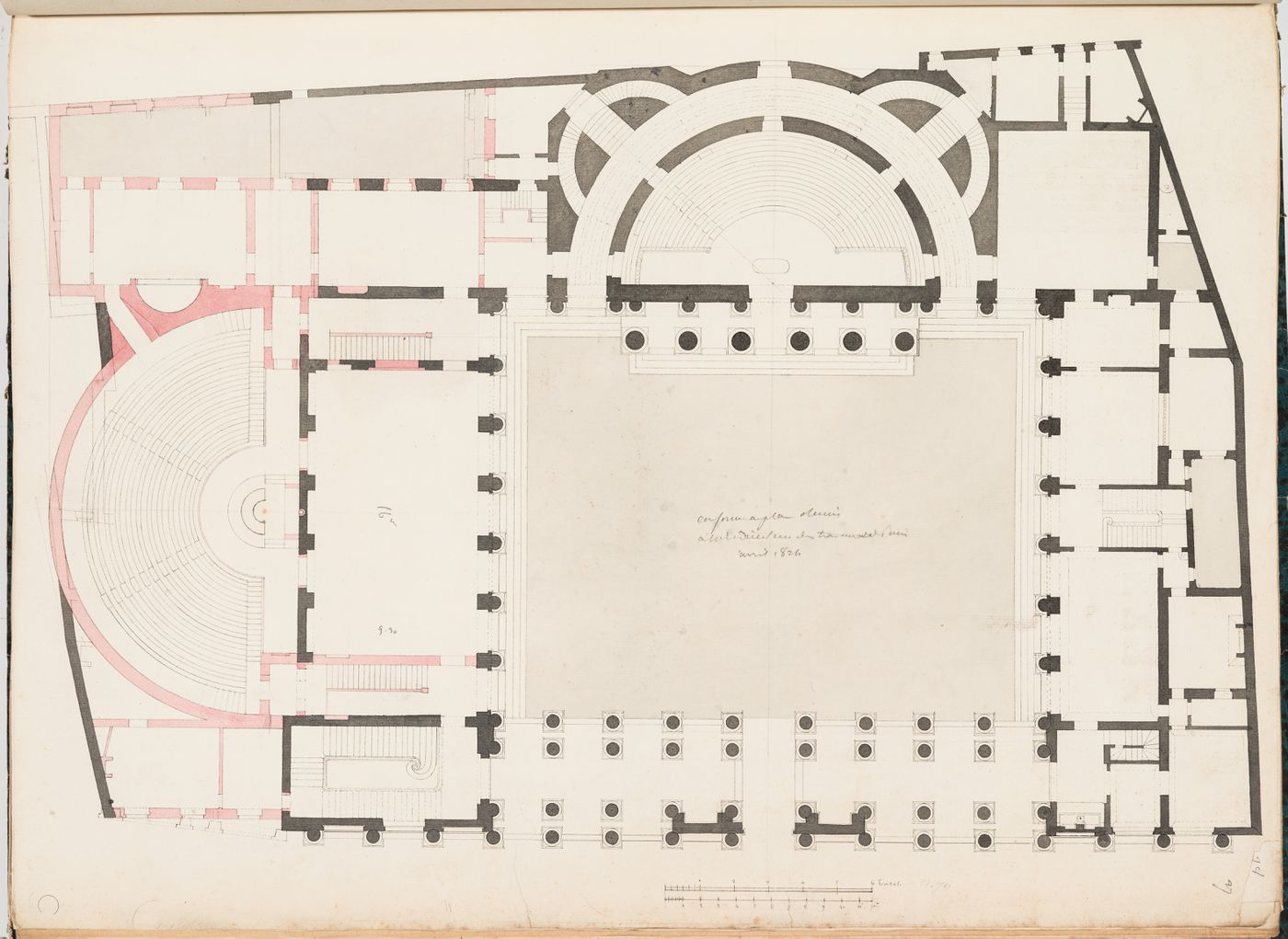 Project for the redevelopment of the École de médecine and surrounding area, Paris: Ground floor plan showing the second ampitheatre for the École de médecine