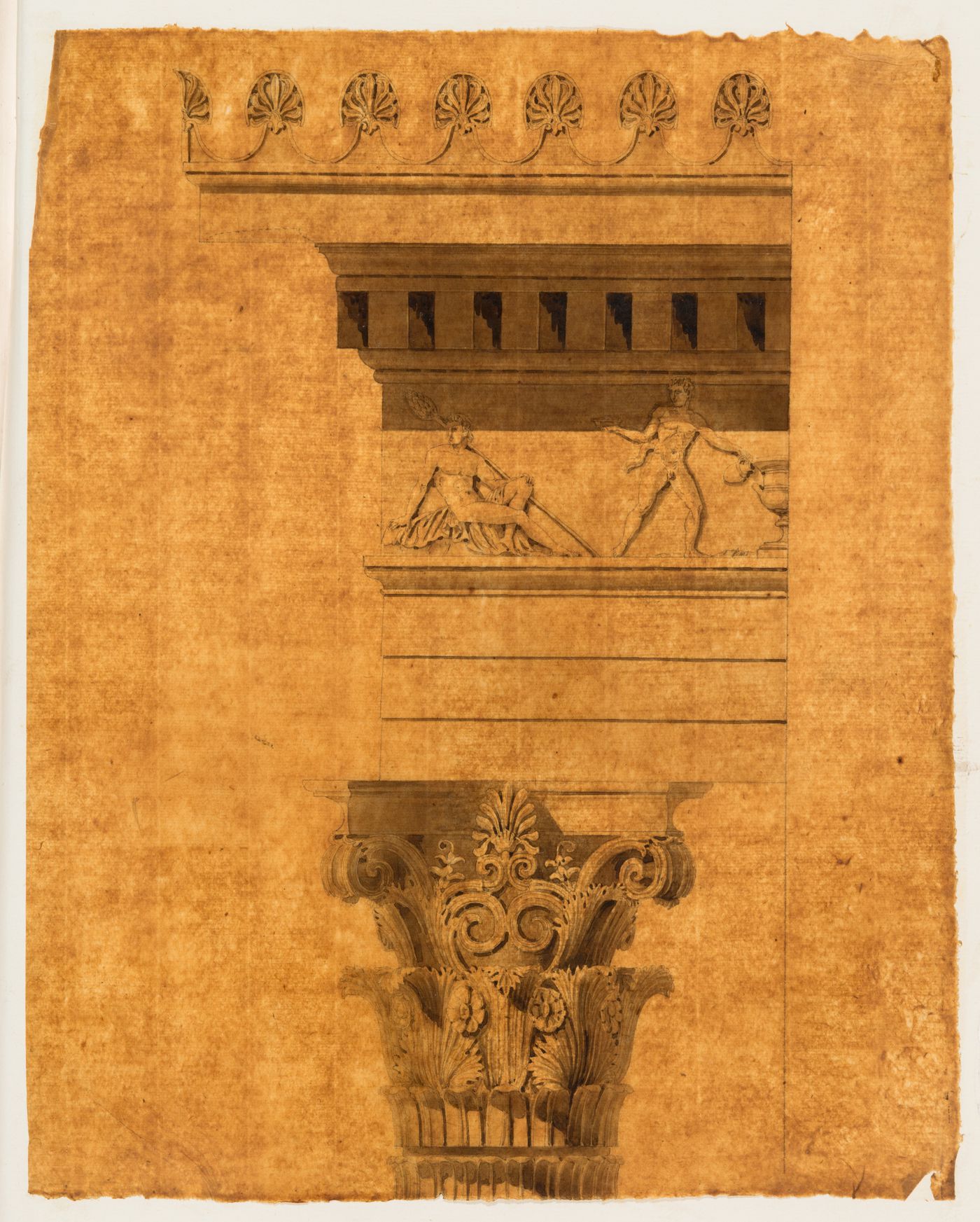 Elevation of a Corinthian capital and entablature