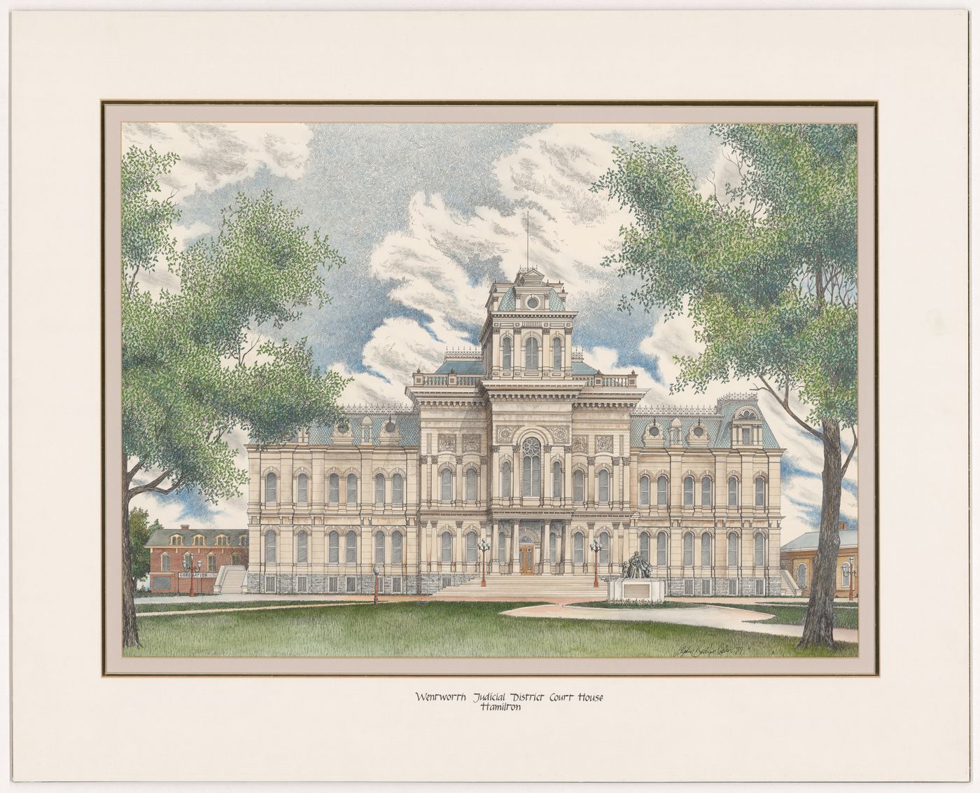 Wentworth Judicial District Court House, Hamilton, from Court Houses in Ontario (verso: Haldimand Norfolk Judicial District Court House, Simcoe)