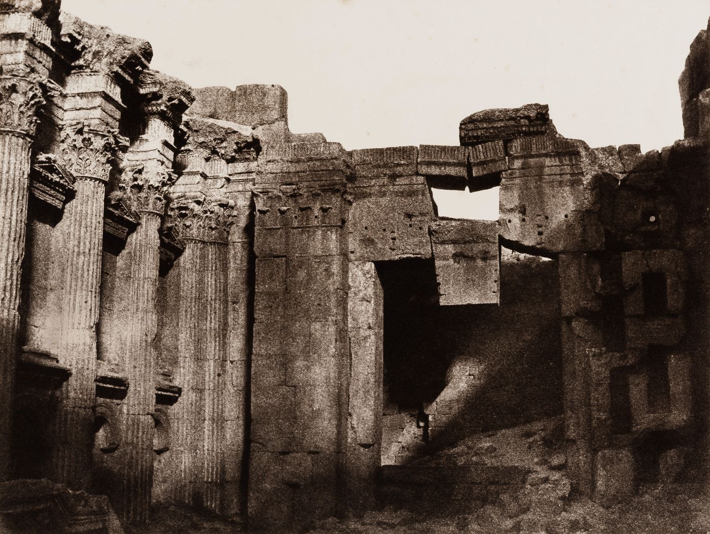 Interior view of the ruins of the Temple to Jupiter, Baalbek, Ottoman Empire (now in Lebanon)