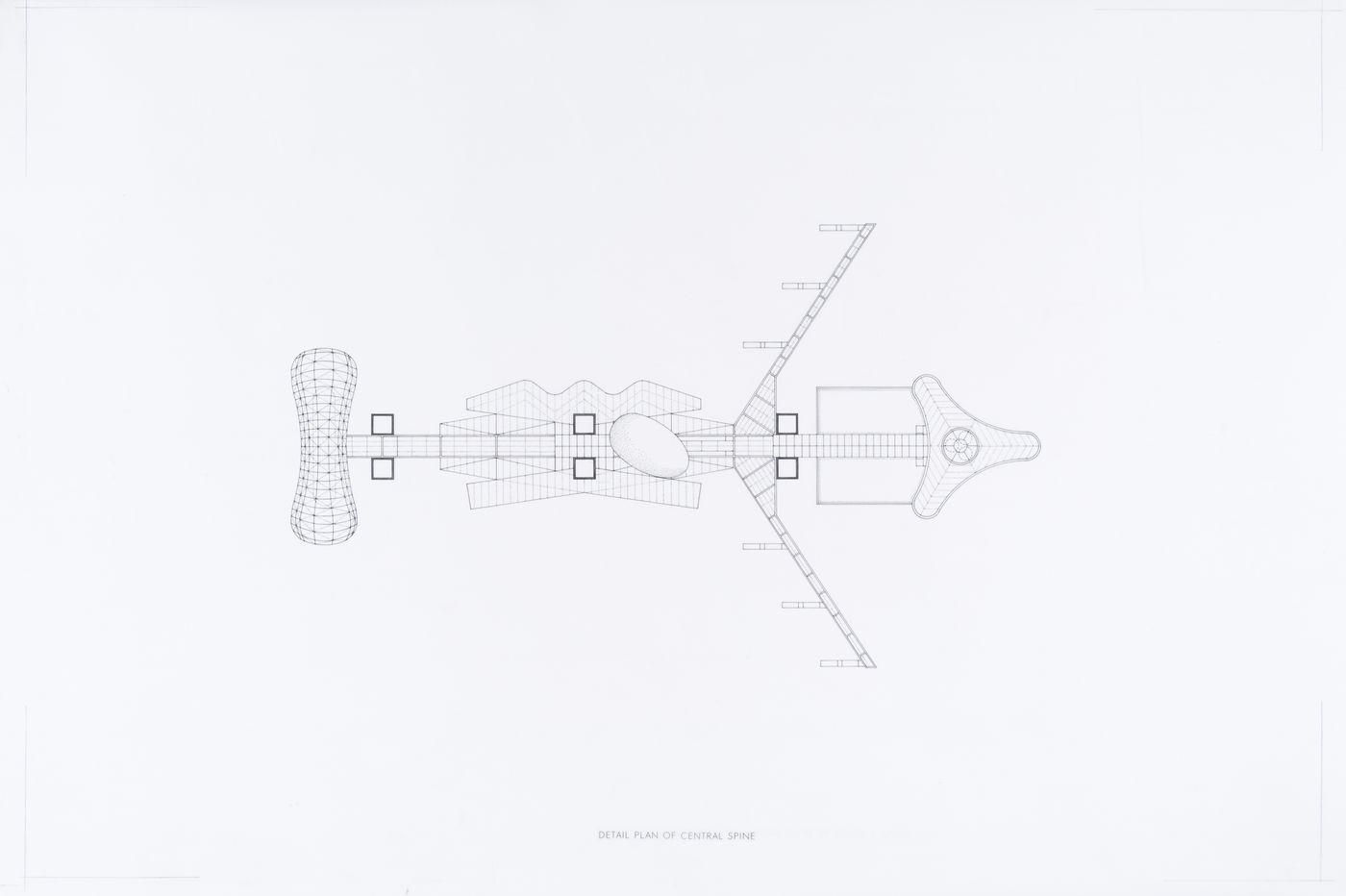 Abando Passenger Interchange, Bilbao, Spain: detail plan of central spine