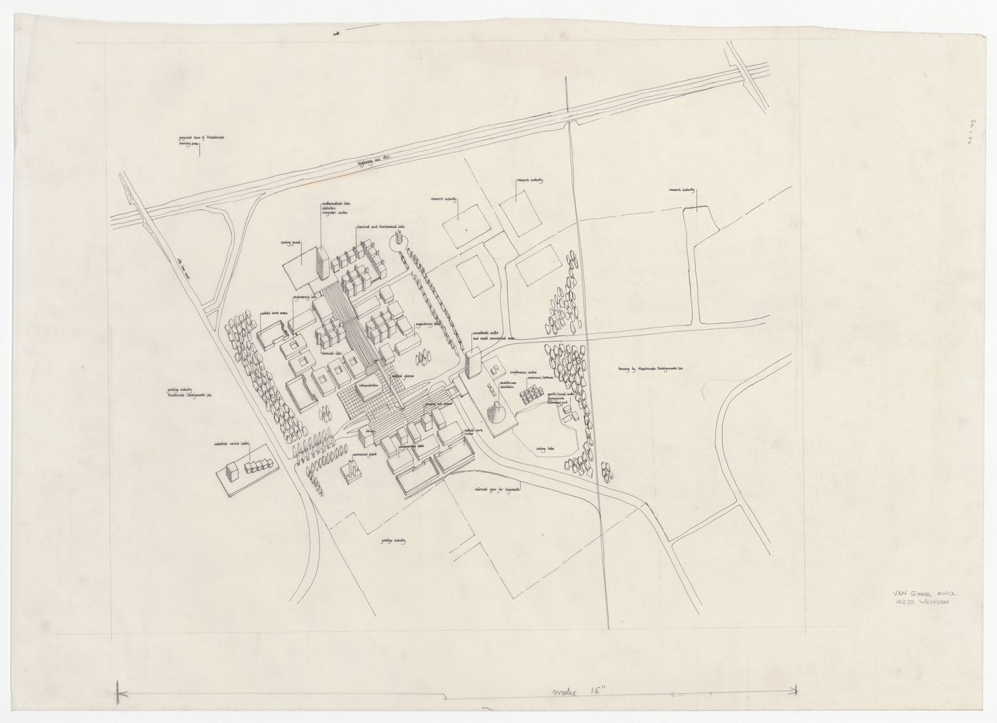 Site axonometric for Ontario Research Foundation, Meadowvale, Ontario