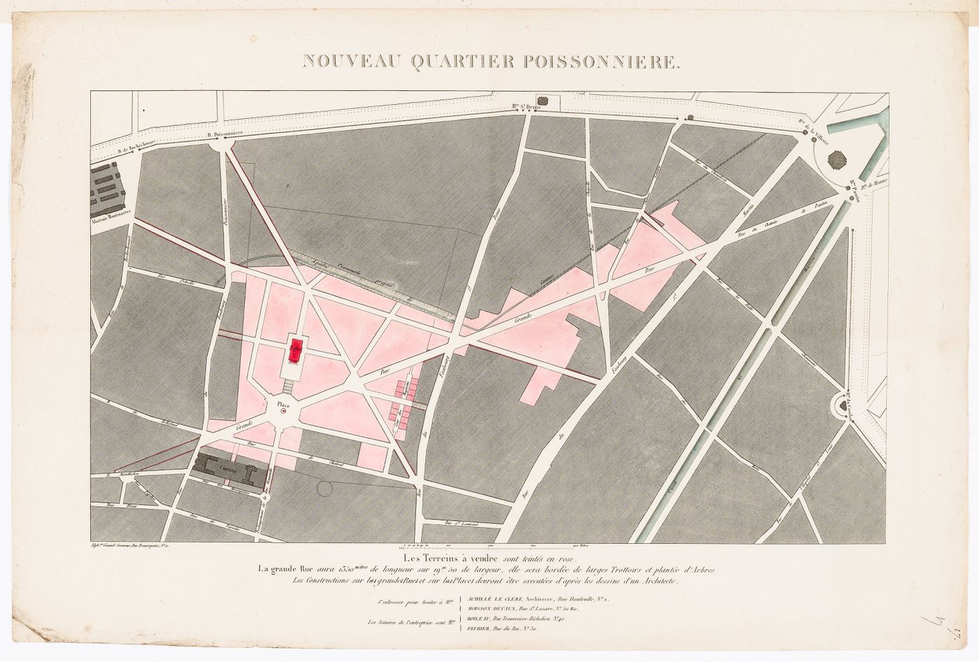Site plan for the nouveau quartier Poissonnière showing the proposed rue La Grande