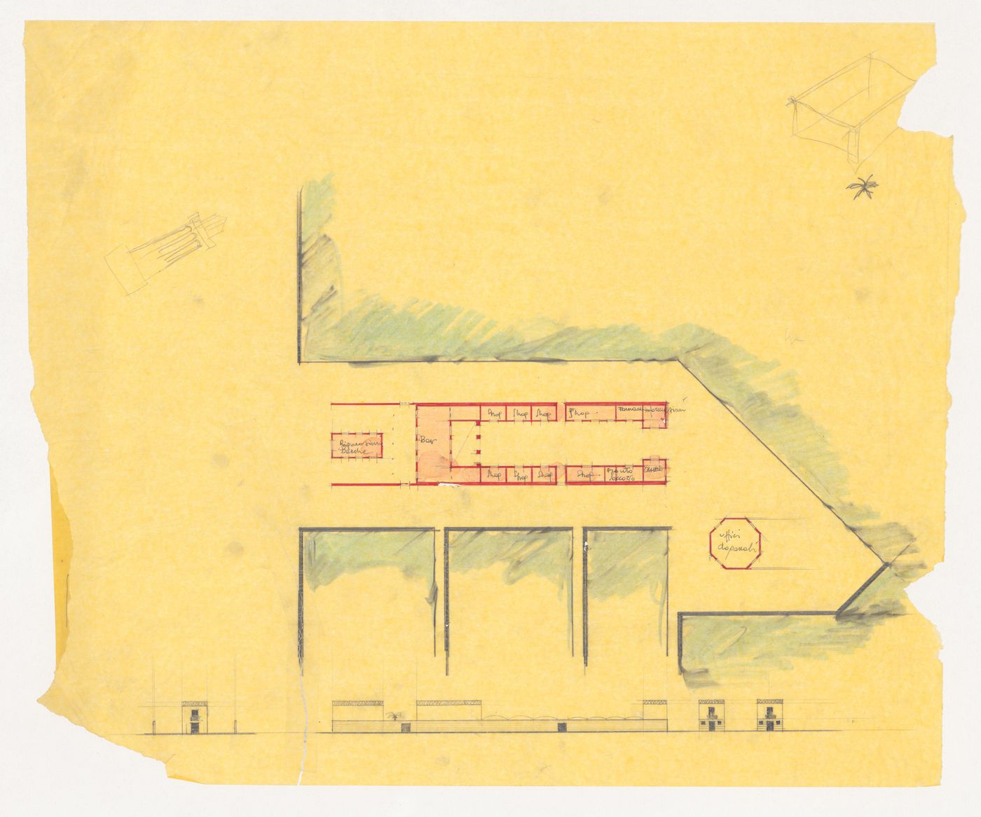 Unidentified plan and elevation with sketches