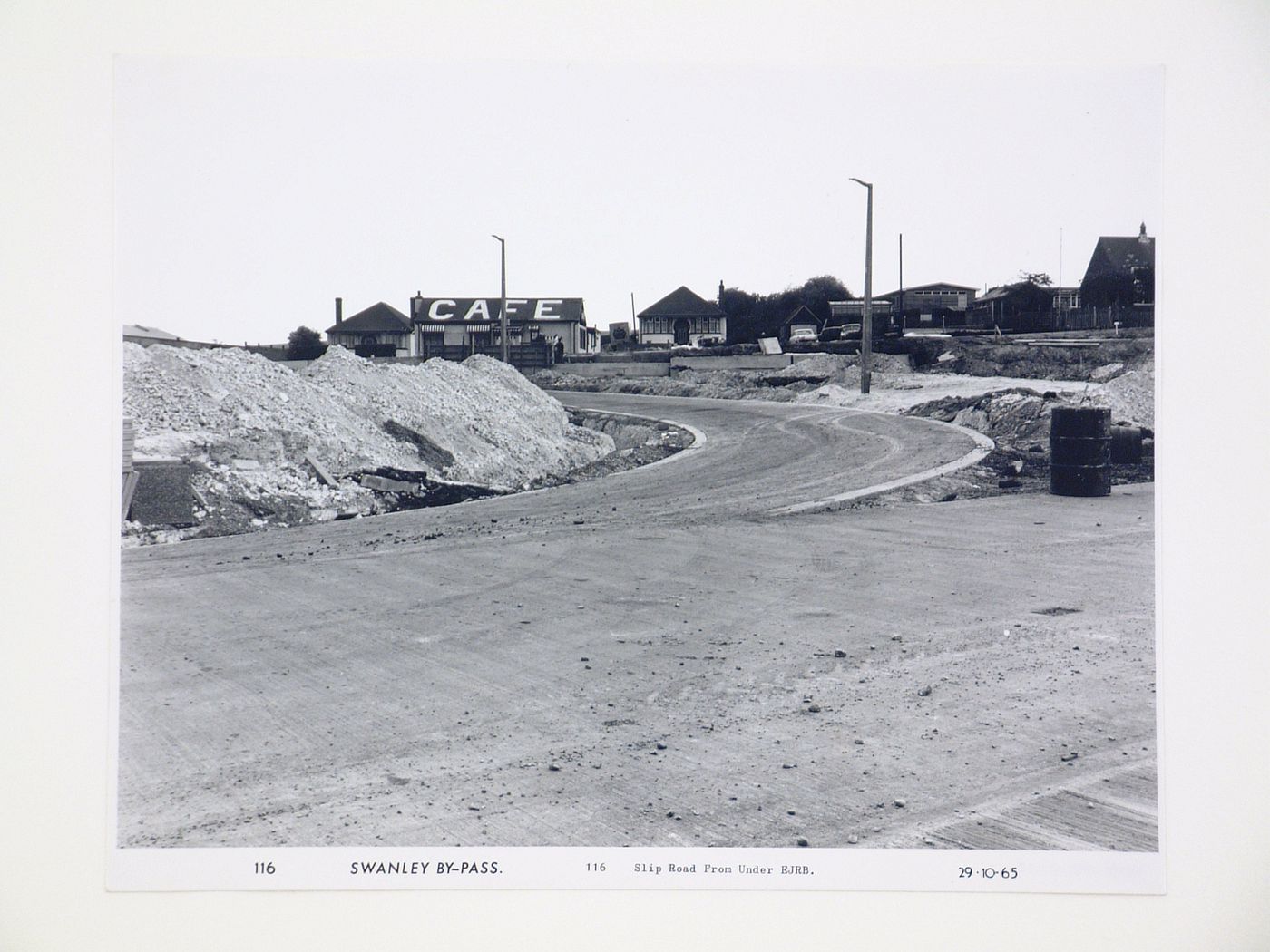 View of Slip Road from under eastern junction road bridge, during construction of the Swanley Bypass, England