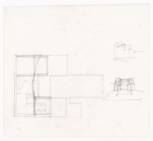 Sketches of floor plan and perspective for Casa Miggiano, Otranto, Italy