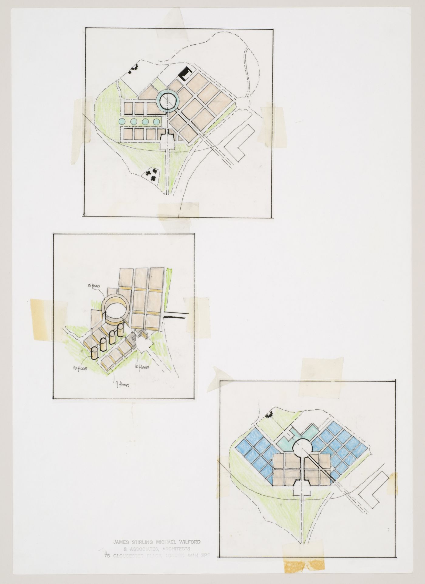 New Town Centre, Caselecchio di Reno, Italy: plans and axonometric