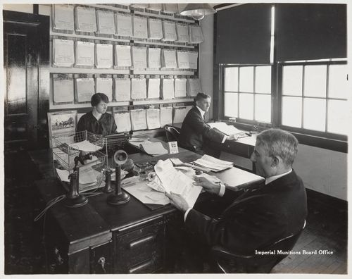 Interior view of imperial munitions board office at the Energite Explosives Plant No. 3, the Shell Loading Plant, Renfrew, Ontario, Canada