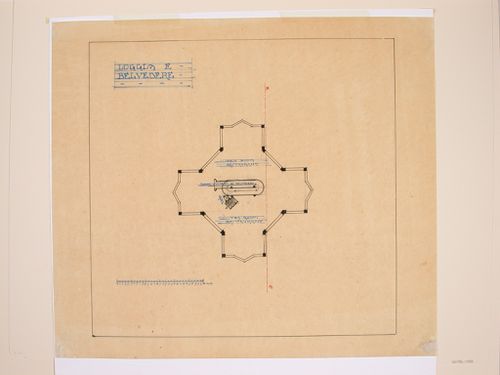 Plan of the Loggia and belvedere floors for a cruciform-plan hotel