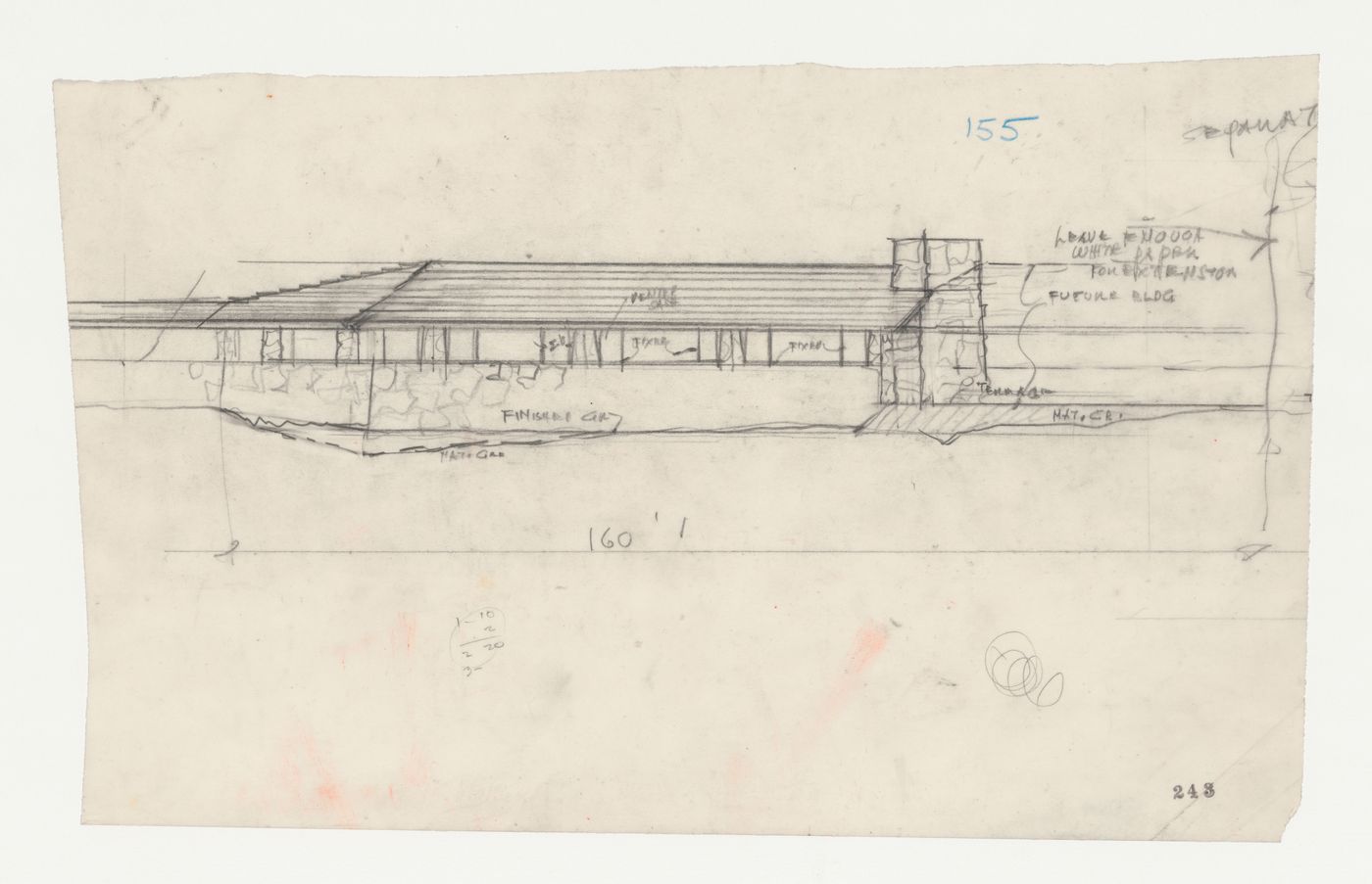 Wayfarers' Chapel, Palos Verdes, California: Sketch elevation for the parish house