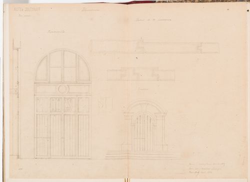 Elevation and wall section for a door and window, and joinery details for a dormer window, both for the outbuilding, Hôtel Soltykoff