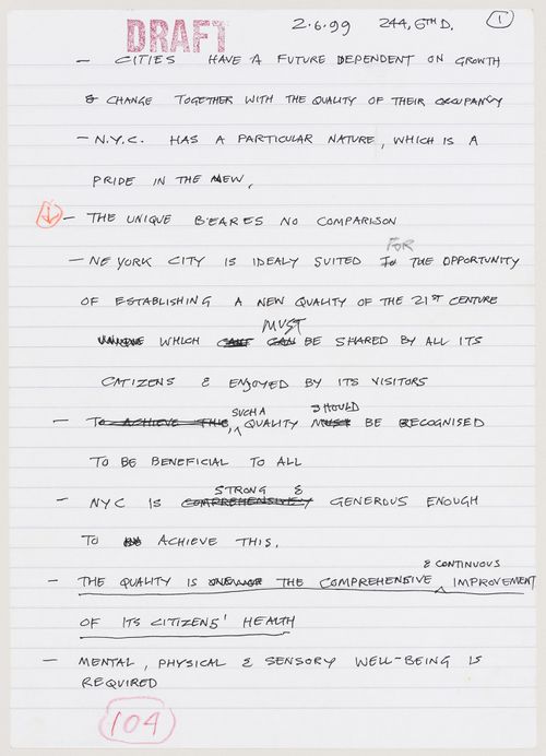 Draft architect's statement for IFPRI (sheet 1)