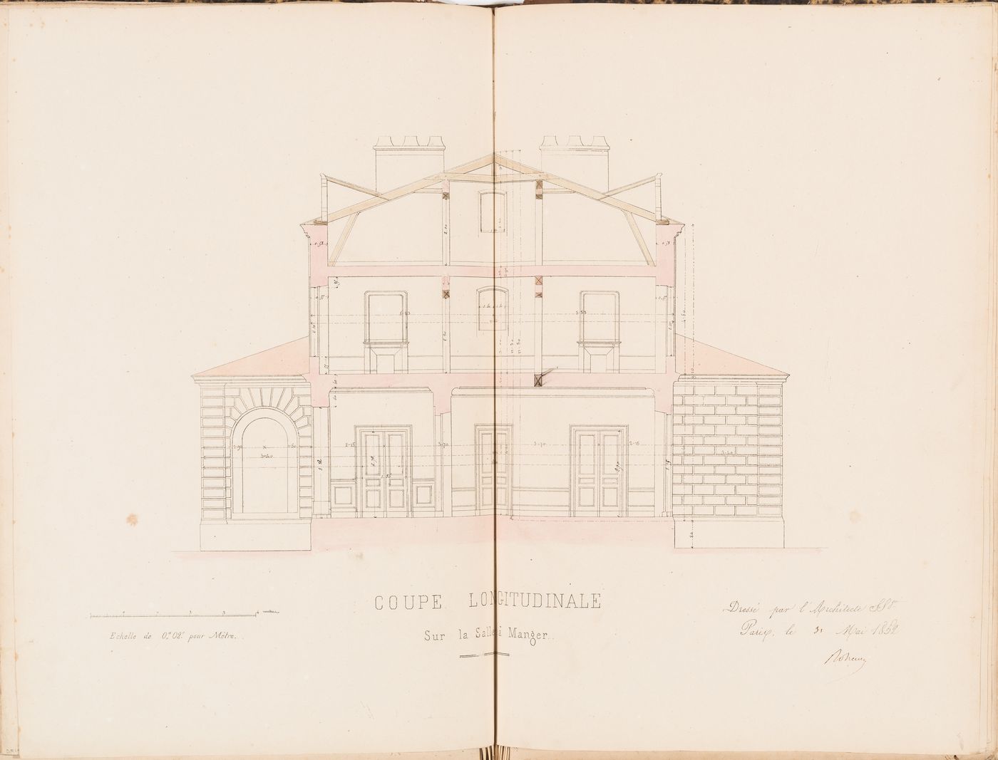 Longitudinal section through the dining room of a country house for Madame de Lescure, Royan