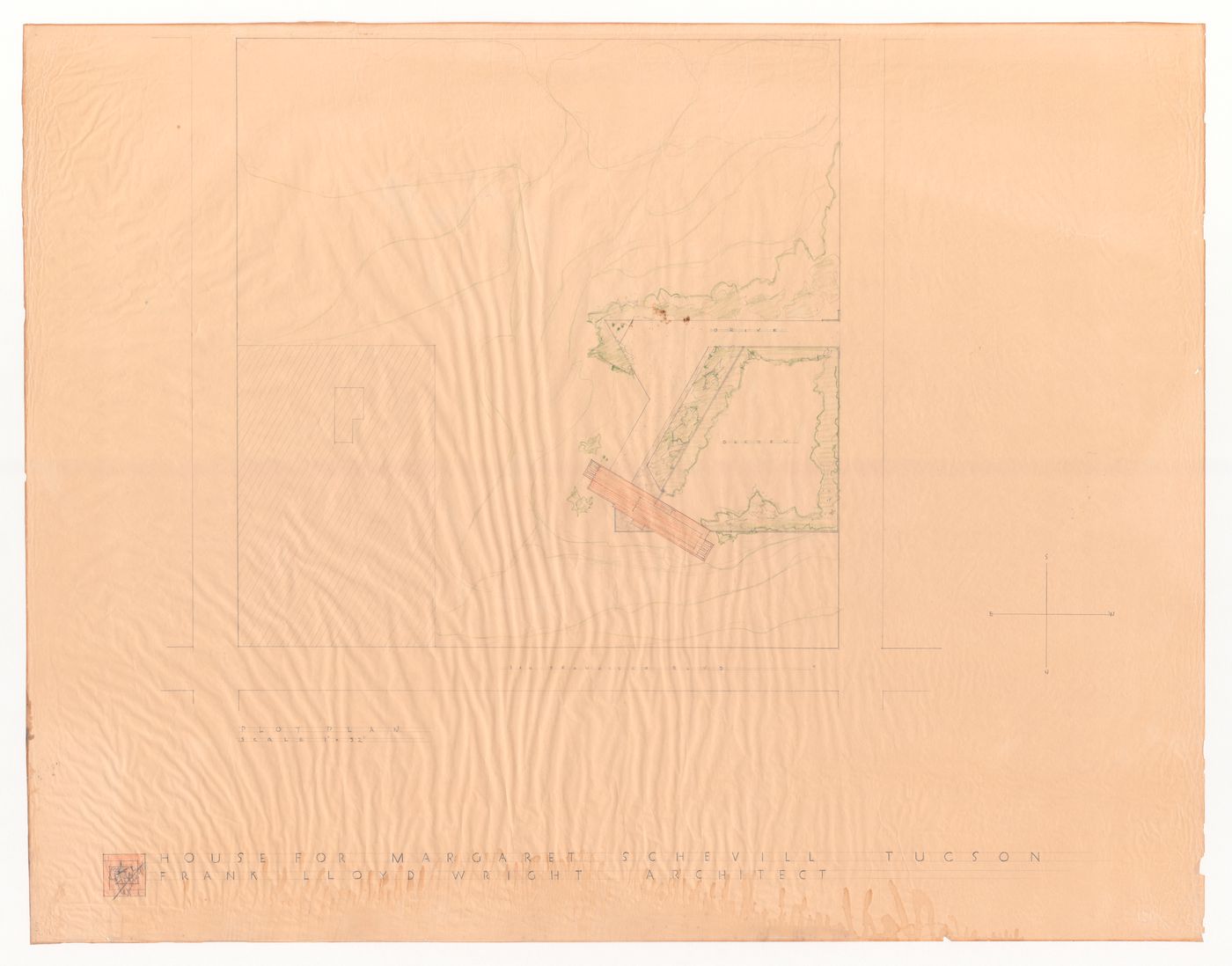 Presentation drawing of the site plan for Margaret Schevill House, Tucson, Arizona