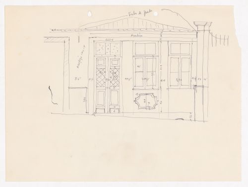 Façade sketch with annotations and measurements for Loja "Mic Mac", Porto, Portugal