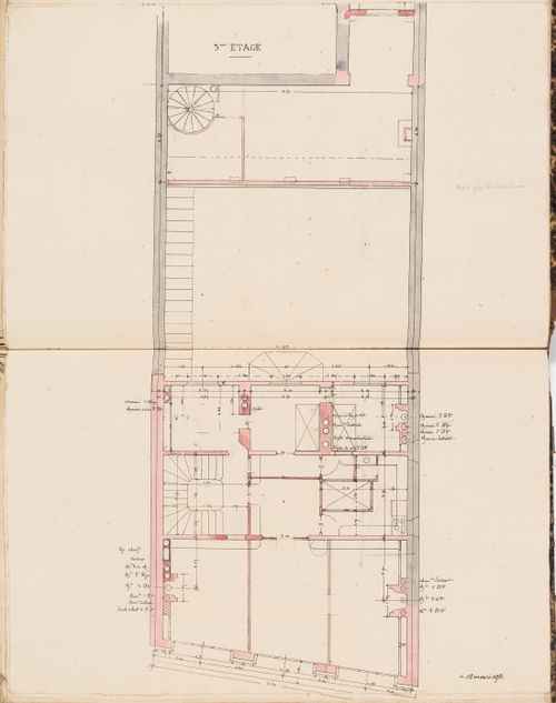 Plan for the "3e étage" for the Administration générale des omnibus Office Building, Paris