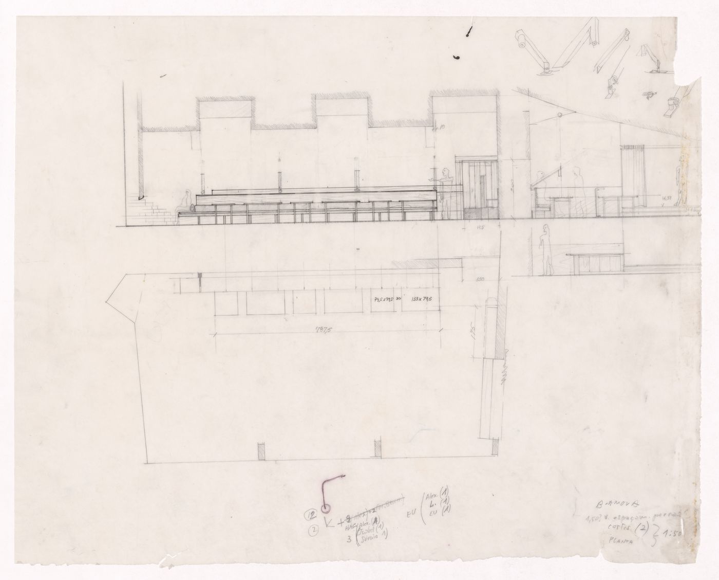 Sketch section and floor plan for Casa de chá, Restaurante da Boa Nova, Leça da Palmeira, Portugal