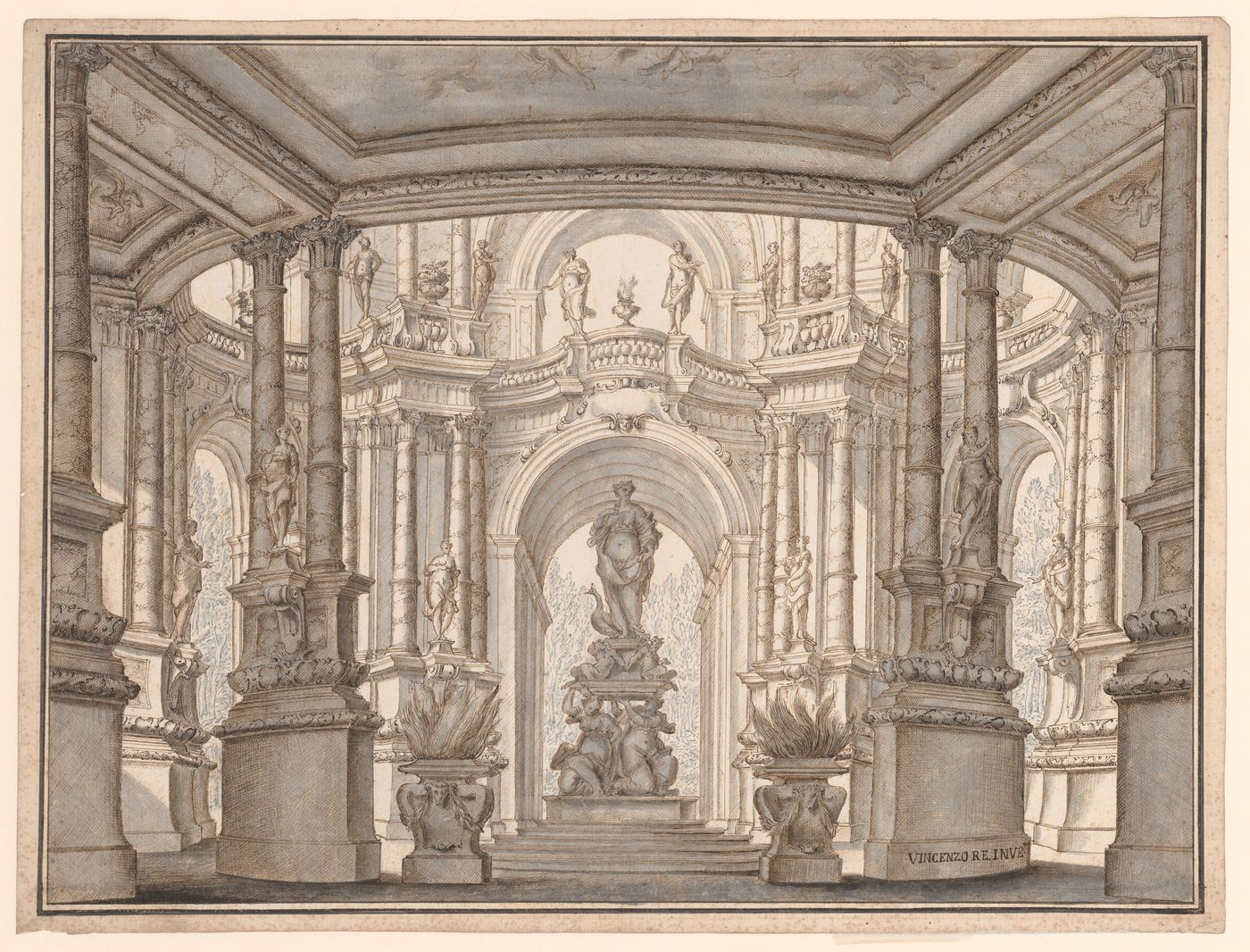 Statue of Juno in a circular hall with arches