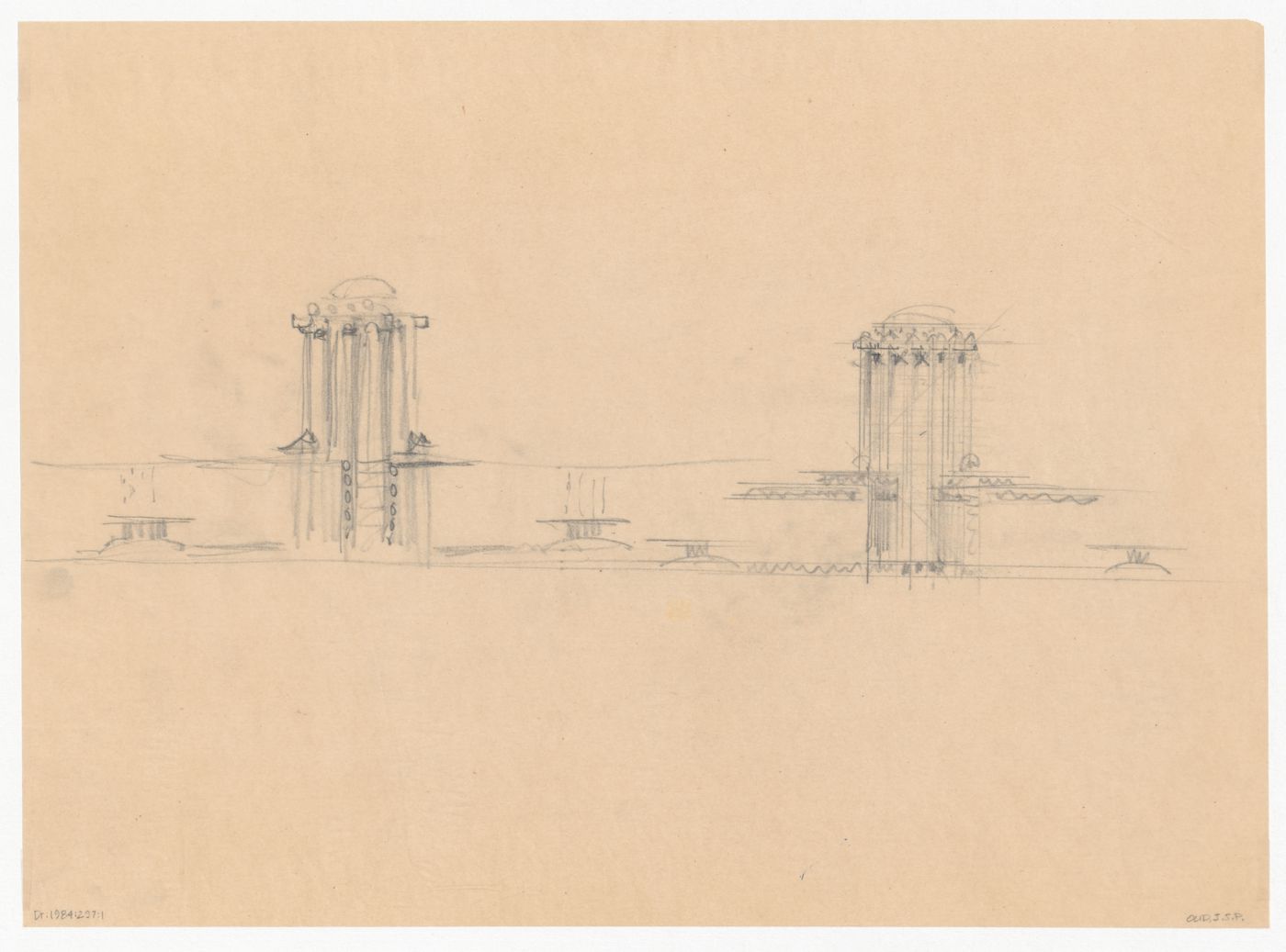 Sketch elevations for Industriegebouw Plan B for the reconstruction of the Hofplein (city centre), Rotterdam, Netherlands