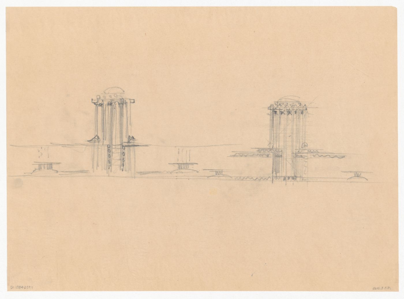 Sketch elevations for Industriegebouw Plan B for the reconstruction of the Hofplein (city centre), Rotterdam, Netherlands