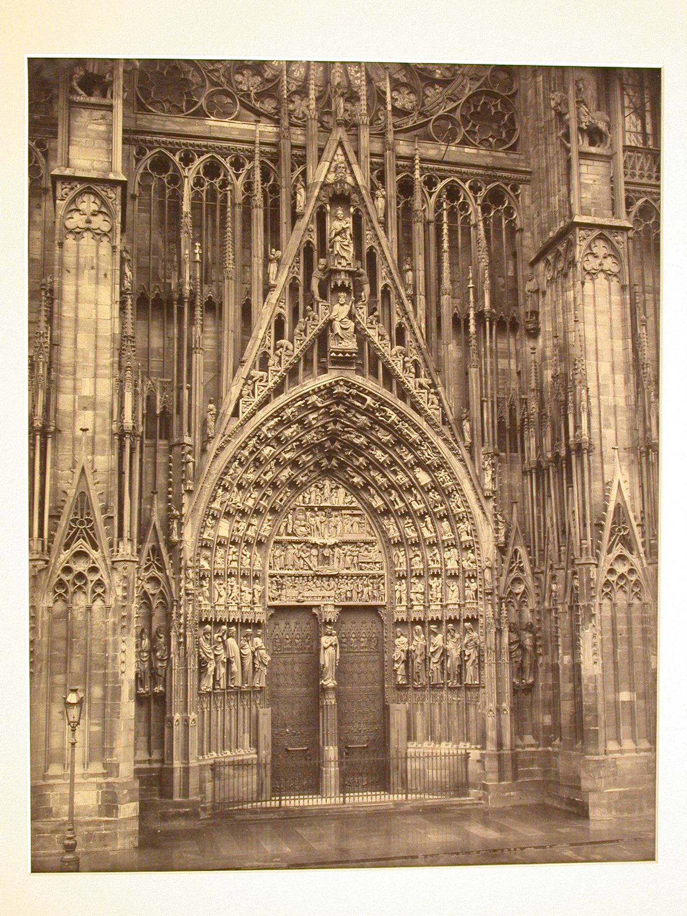 Detail of central portal, west façade, Strasbourg Cathedral, Strasbourg, France