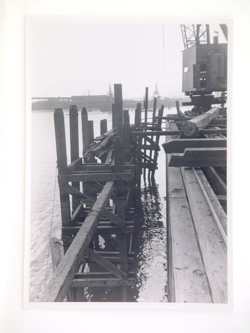 View of construction of a dock, from dock platform