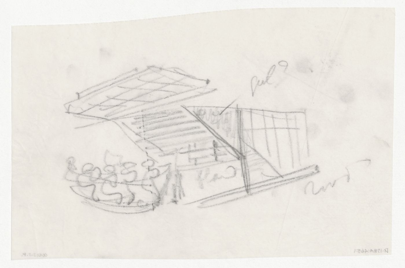 Sketch perspective for a food kiosk for the Congress Hall Complex, The Hague, Netherlands
