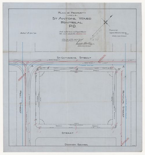Plan of property in St Antoine Ward for Dominion Square Building, Montreal, Québec