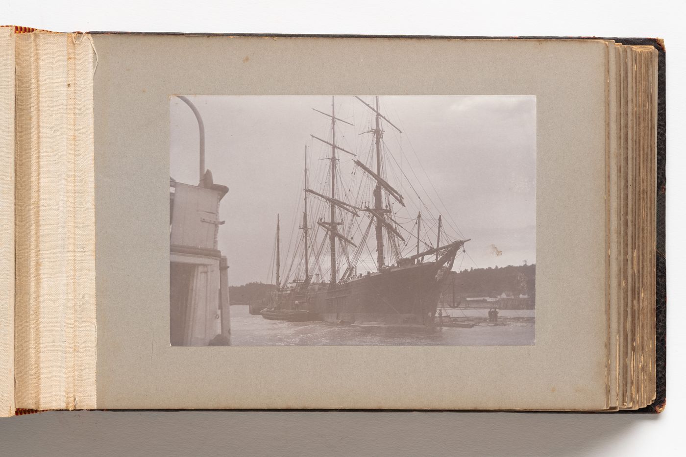 View of a sailing ship in the St. Lawrence River, probably at Quebec City, Quebec, Canada
