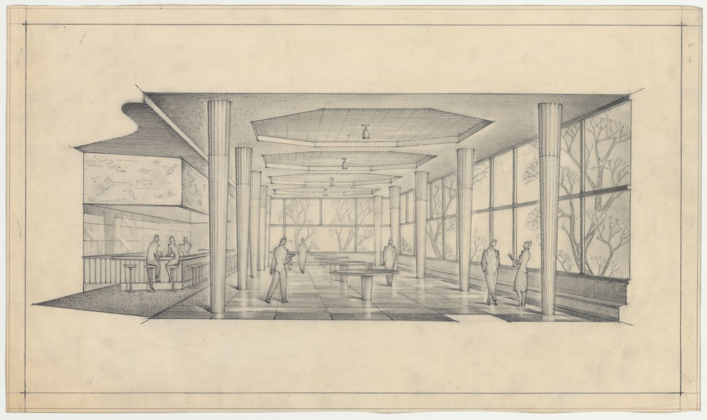 Perspective de la salle à manger, Centre récréatif du Parc Jarry, Montréal, Canada (1952-1960)